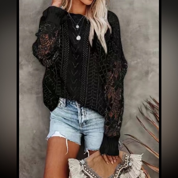 🍭🫧BNWT🫧🍭CROCHET BLACK SWEATER🍭🫧VARIOUS SIZES. AVAILABLE🫧🍭 - Picture 1 of 5